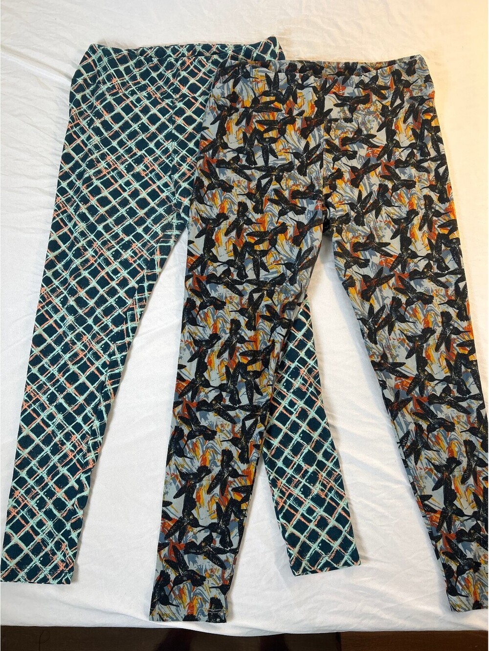 LuLaRoe Tall & Curvy Leggings Lot of 2 Abstract Bird Grid Print Stretch